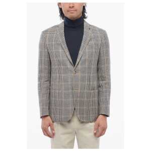 Corneliani CC COLLECTION Linen-blended Blazer with Checkered Motif