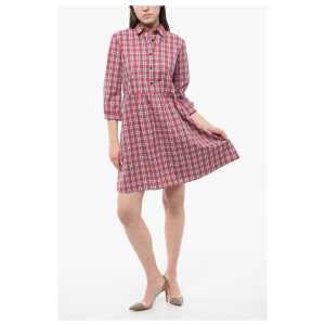 Woolrich 3/4-Sleeved Plaid Check Cotton Chemisier