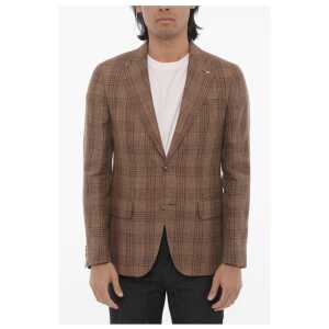 Corneliani CC COLLECTION Plaid Motif 2-Button Blazer with Flap Pockets