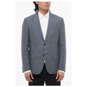 Corneliani CC COLLECTION Linen Blend RIGHT Blazer with Houndstooth Patt