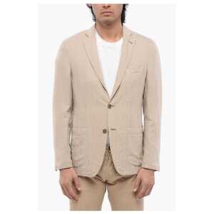Corneliani ID Herringbone Linen Blend Blazer with Patch Pockets