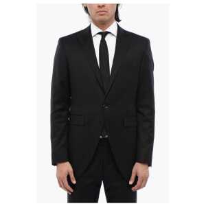 Corneliani CC COLLECTION Virgin Wool and Silk 1-Button Blazer with Peak