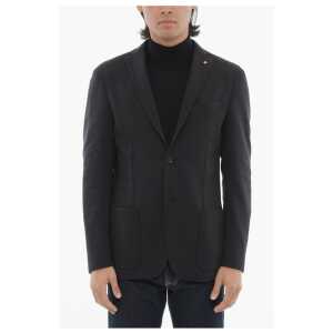 Corneliani CC COLLECTION Virgin Wool Blend Unlined Blazer with Side Ven