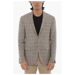 Corneliani Virgin Wool and Linen Half Lined 2-Buttons Blazer with Flap