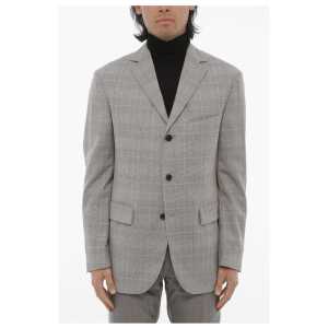Corneliani District Check Virgin Wool Unlined 3-Button Blazer With Side