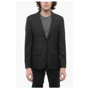 Corneliani CC COLLECTION Pinstriped Side Vents Notch Lapel 3-Button Bla