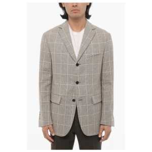 Corneliani Windowpane Check Center Vent Notch Lapel CIRCLE 3-Button Bla
