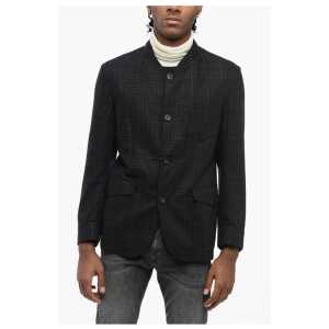 Corneliani ID Mandarin Collar Silk Blazer with Patch Flap Pockets