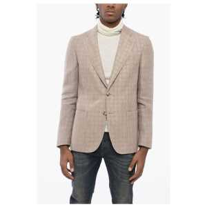 Corneliani CC COLLECTION Half-lined Jacquard Linen Blazer with Patch Po