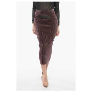 Ribbed Chenille Pencil Skirt with Cut-out Detail