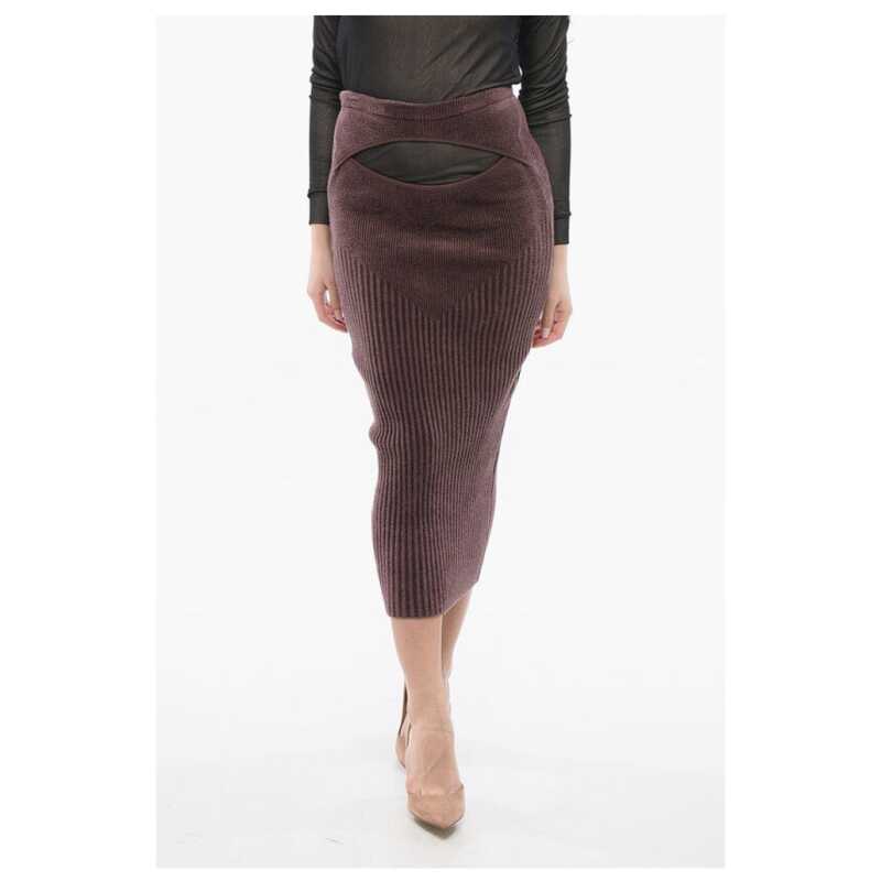 Ribbed Chenille Pencil Skirt with Cut-out Detail, theFeinheit