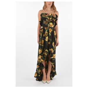 Philipp Plein COUTURE floral-print silk APPEAL strapless maxi asymmetrical