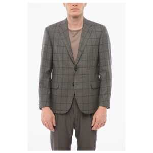 Corneliani Checkered Motif Wool Single Breasted With Flap Pockets
