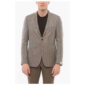 Corneliani Herringbone Motif Linen Blend GATE Single Breasted Blazer
