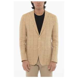 Corneliani CC COLLECTION Windowpane Check Pure Flax Blazer