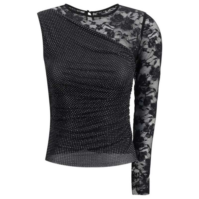 Self-Portrait One-shoulder lace and rhinestone Top, theFeinheit