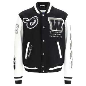 Off-White Leather and wool Varsity Bomber