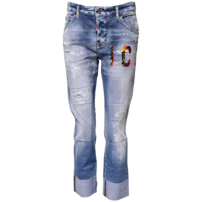Dsquared² Blue Washed Cotton Mid Waist Skinny Denim Jeans, theFeinheit