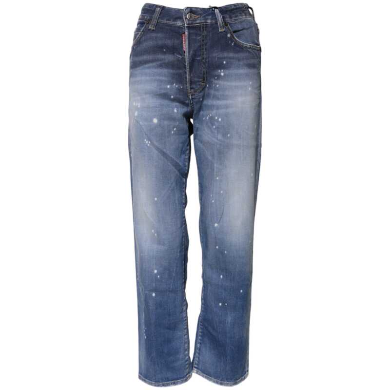 Dsquared² Blue Washed Cotton Mid Waist Straight Jeans, theFeinheit