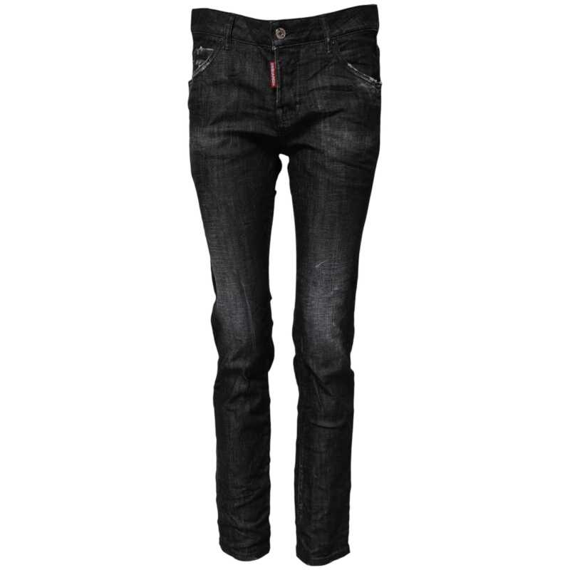Dsquared² Black Washed Cotton Mid Waist Skinny Jeans, theFeinheit