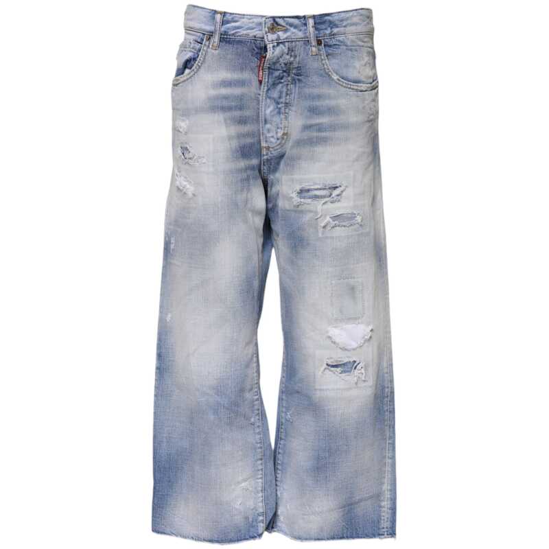 Dsquared² Blue Washed High Waist Wide Leg Jeans, theFeinheit