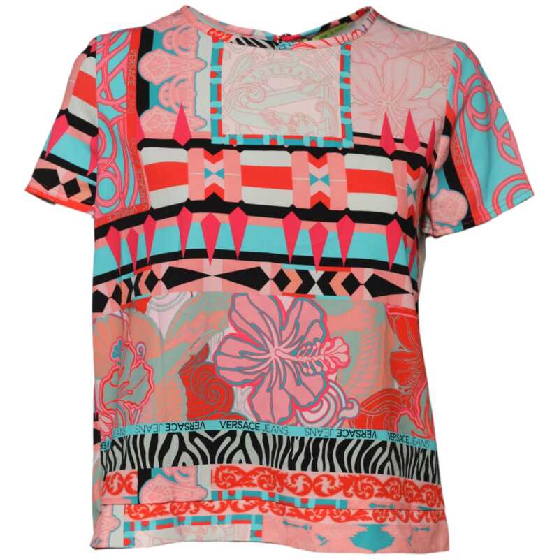 Versace Jeans Multicolor Print Short Sleeves Women Blouse Top, theFeinheit