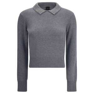 PINKO Rhinestone-decorated collar Sweater