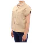 Andrea Incontri Sleeveless Beige Cotton Tank Top With Brooches