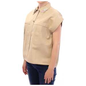 Andrea Incontri Sleeveless Beige Cotton Tank Top With Brooches