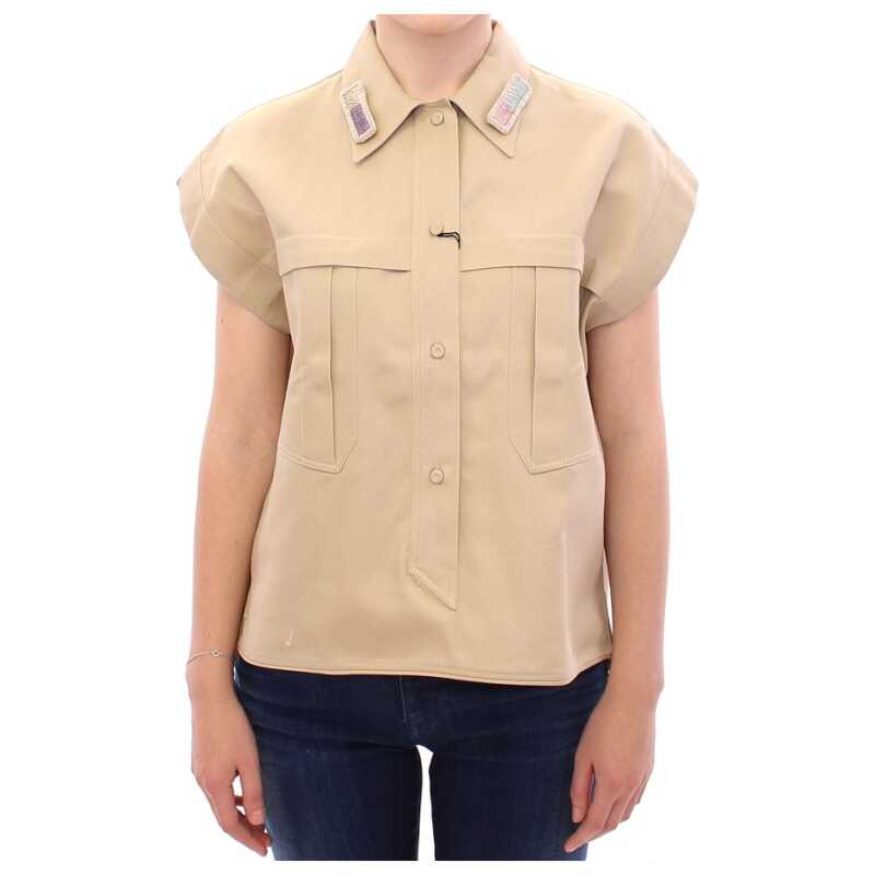 Andrea Incontri Beige Sleeveless Blouse Top, theFeinheit