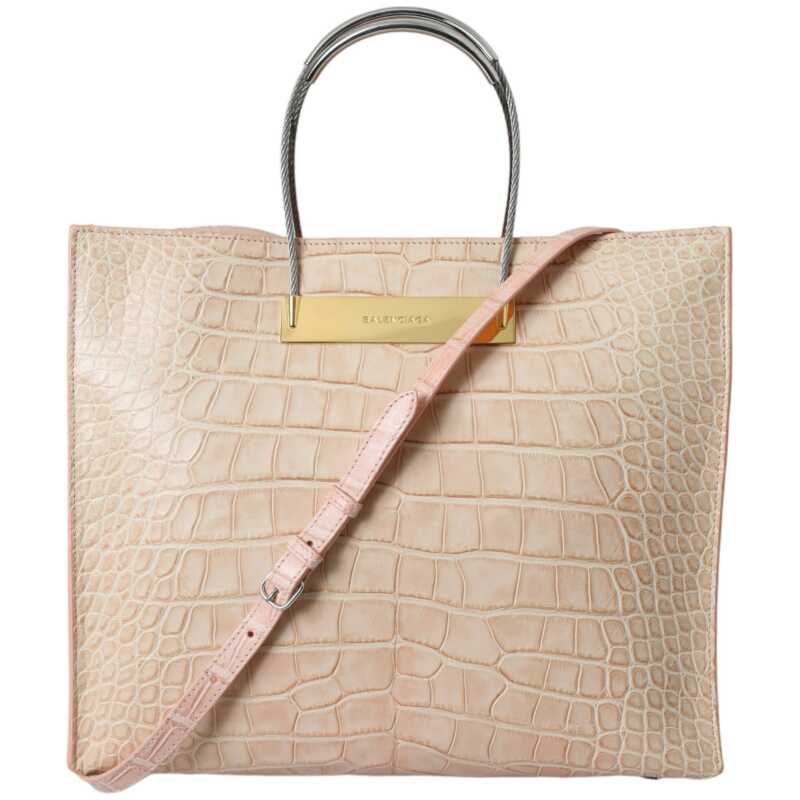 Balenciaga Pink Exotic Leather Embossed Cable Handle Shopper Tote Bag, theFeinheit