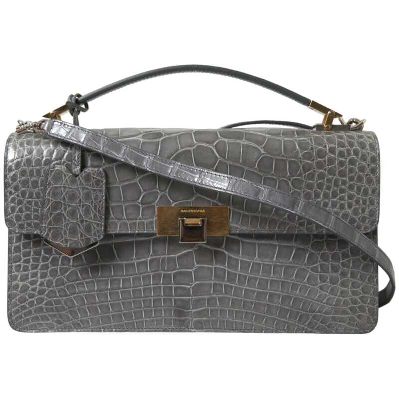 Balenciaga Gray Exotic Leather Medium Shoulder Hand Purse Bag, theFeinheit