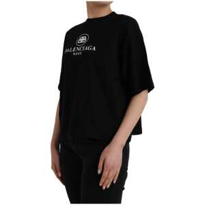 Balenciaga Black Cotton Logo Crew Neck Short Sleeves T Shirt