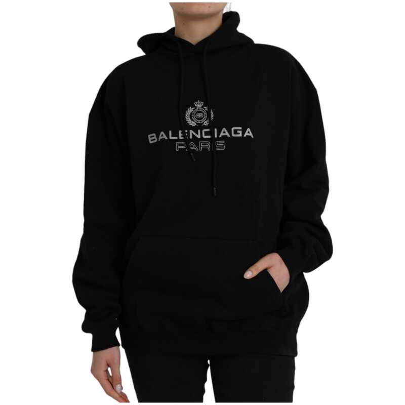Balenciaga Black Cotton Logo Hooded Pullover Sweatshirt Sweater, theFeinheit