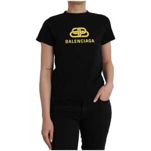 Balenciaga Black Cotton Logo Print Crew Neck Short Sleeves T Shirt 6
