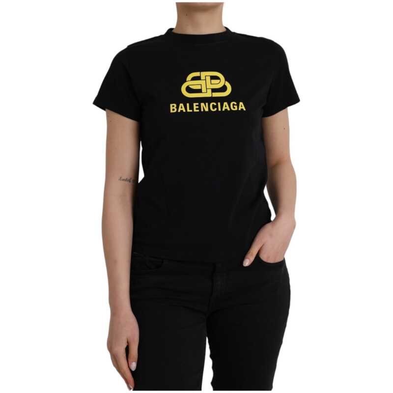 Balenciaga Black Cotton Logo Print Crew Neck Short Sleeves T-shirt, theFeinheit