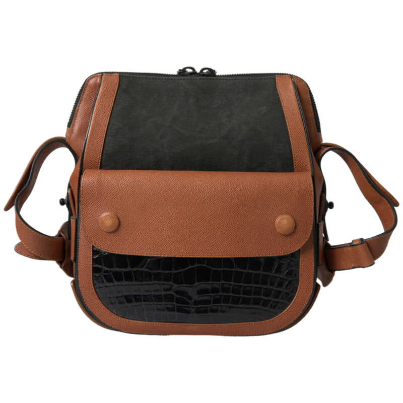 Balenciaga Black Brown Exotic Skin Leather Vertical Crossbody Purse Bag, theFeinheit