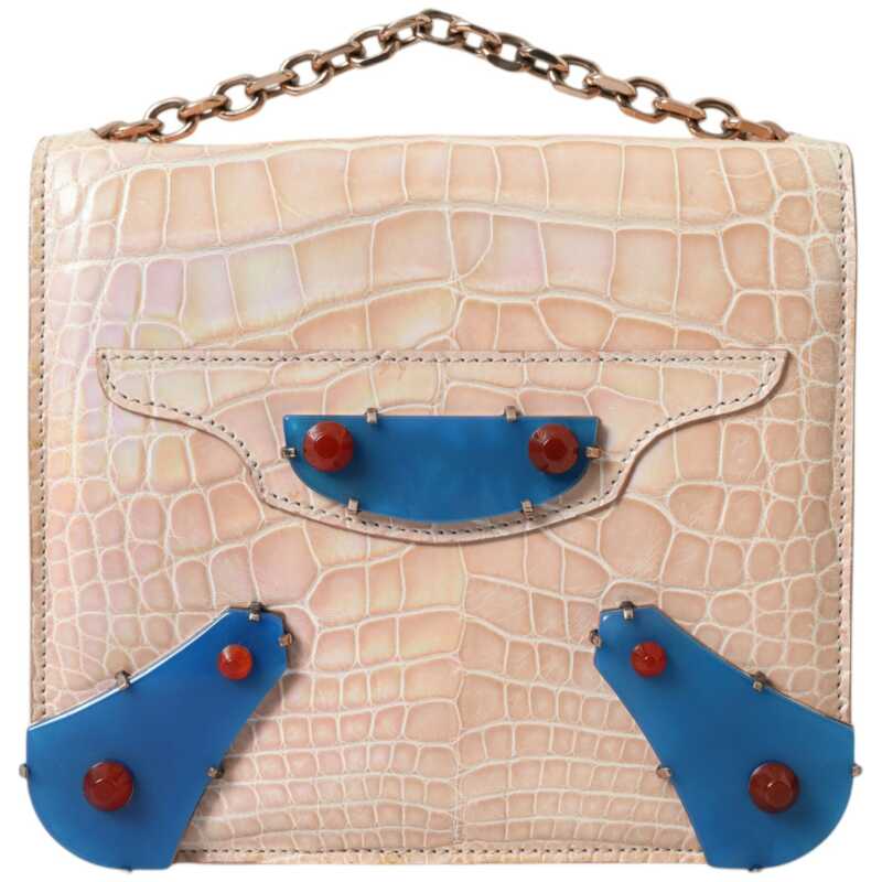 Balenciaga Beige Blue Agate Exotic Leather Gold Chain Purse Bag, theFeinheit