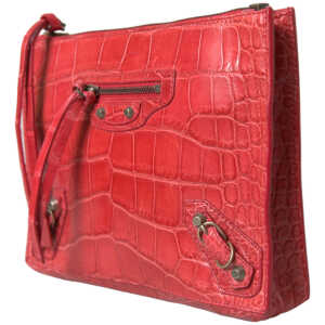 Balenciaga Exotic Red Alligator Leather Clutch