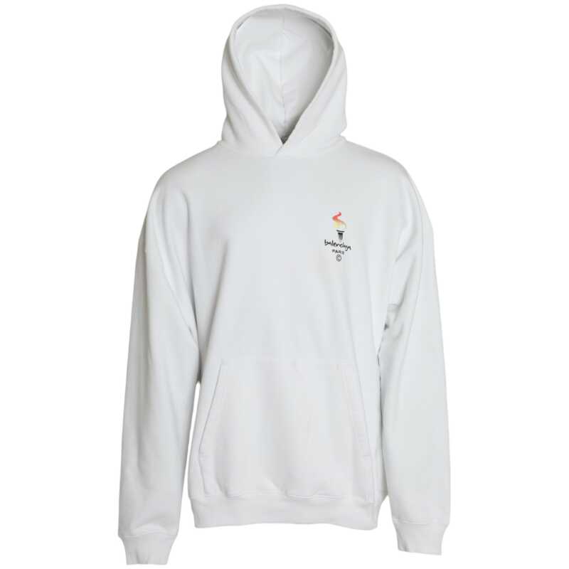 Balenciaga White Cotton Logo Hooded Pullover Sweatshirt Sweater, theFeinheit