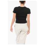 Blumarine Ribbed Crop T Shirt With Rhinestoned Logo 2
