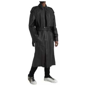 Bottega Veneta Black Leather Men Waterproof Trenchcoat Jacket 2
