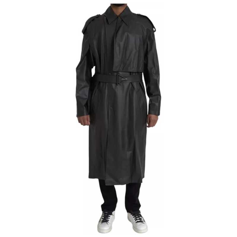 Bottega Veneta Black Leather Men Waterproof Trenchcoat Jacket, theFeinheit
