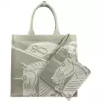 Burberry Ekd Canvas Tote Bag With Coin Pouch Beige 4