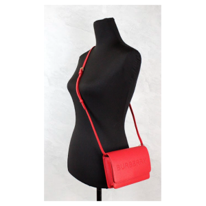 Burberry Hampshire Small Red Embossed Logo Smooth Leather Crossbody Bag