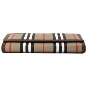 Burberry Hannah Icon Stripe Archive Tan E Canvas Leather Wallet Crossbody Bag