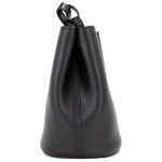 Burberry Lorne Small Black Haymarket Check Pebble Leather Bucket Handbag Purse