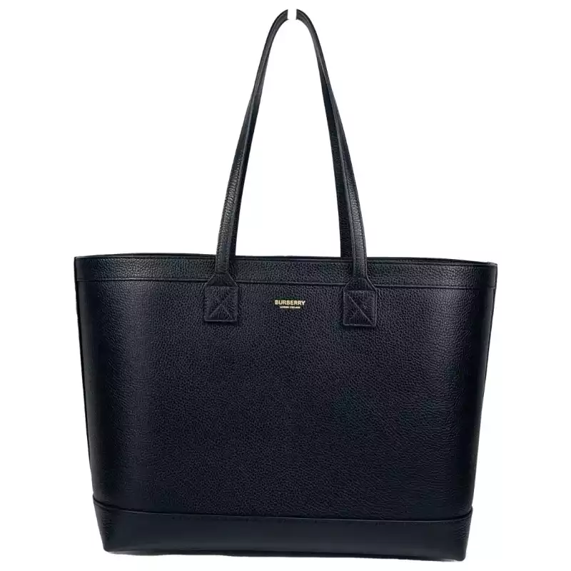 Burberry Medium Grainy Leather Black Tote Bag Purse, theFeinheit