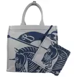 Burberry Navy Ekd Canvas Tote Bag With Coin Pouch 2