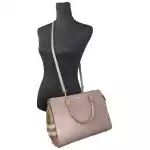 Burberry Small Banwell Leather Tote Bag Purse Grey Mink 2
